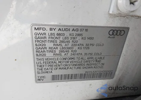 2017 Audi Q7 3.0T Premium z USA, uszkodzony, nr VIN WA1LAAF72HD024321